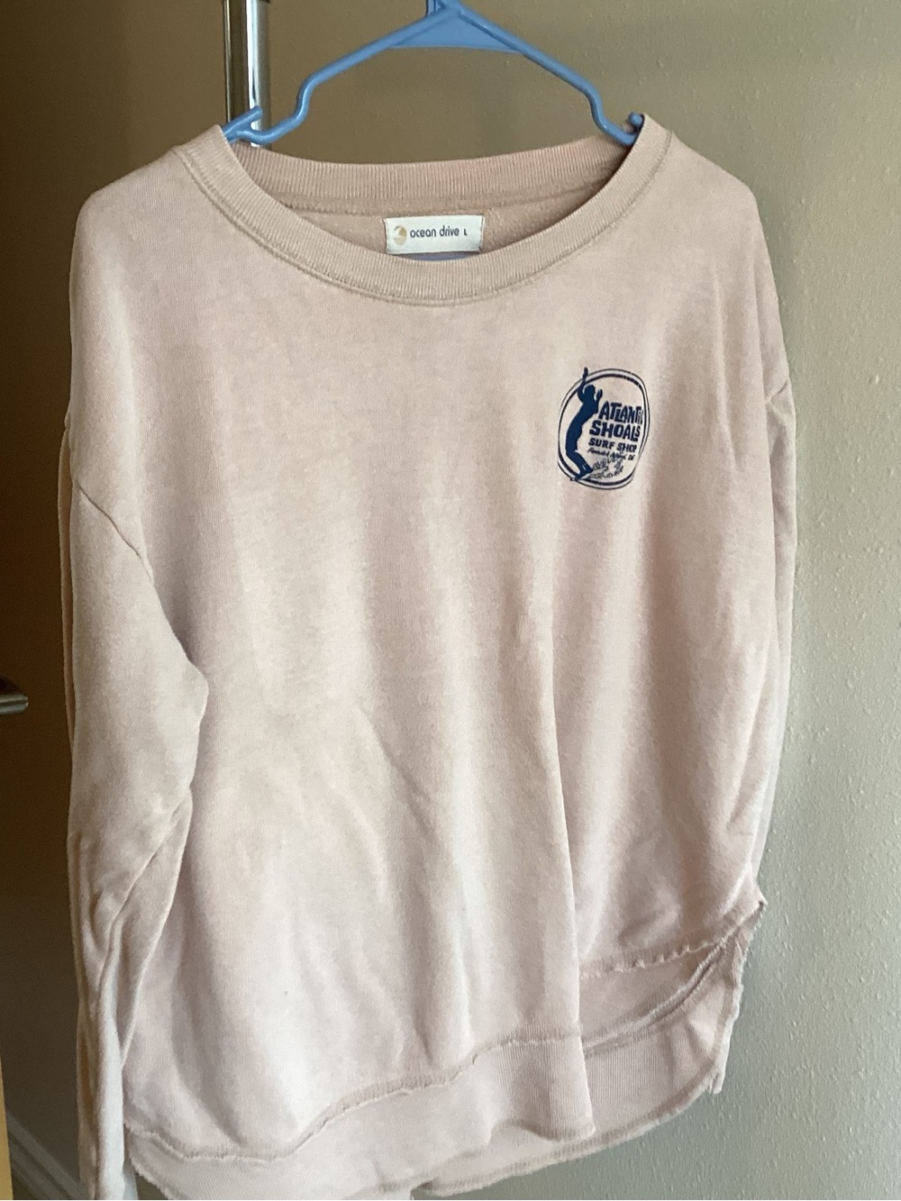 Ocean Drive tan crewneck with small surf patch